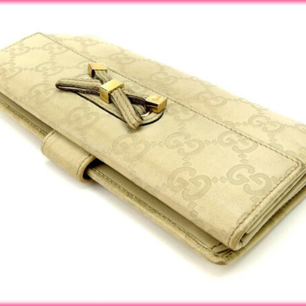 Gucci Wallet Purse Long Wallet Guccissima Beige Woman Authentic Used Y1031 - Picture 3 of 5